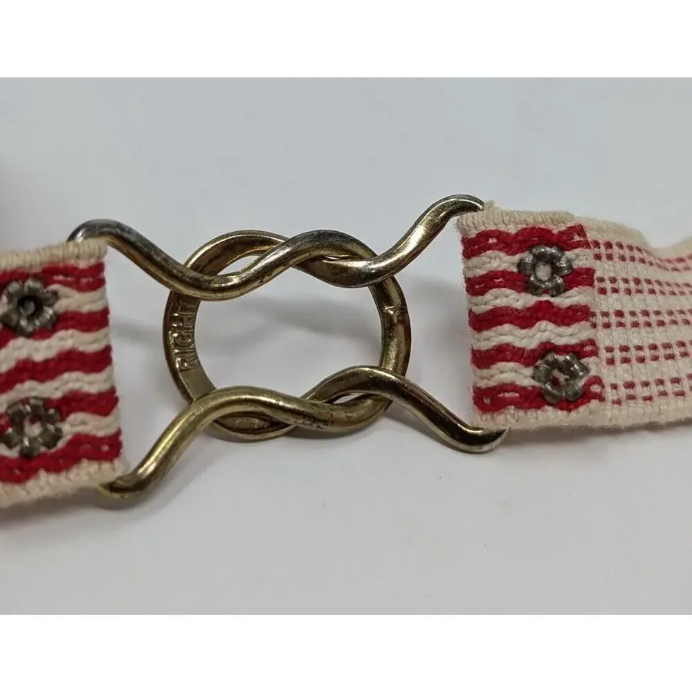 Vintage 80s Belt Red White Stripe Elastic Stretch Women's 26.5 Inches XS S